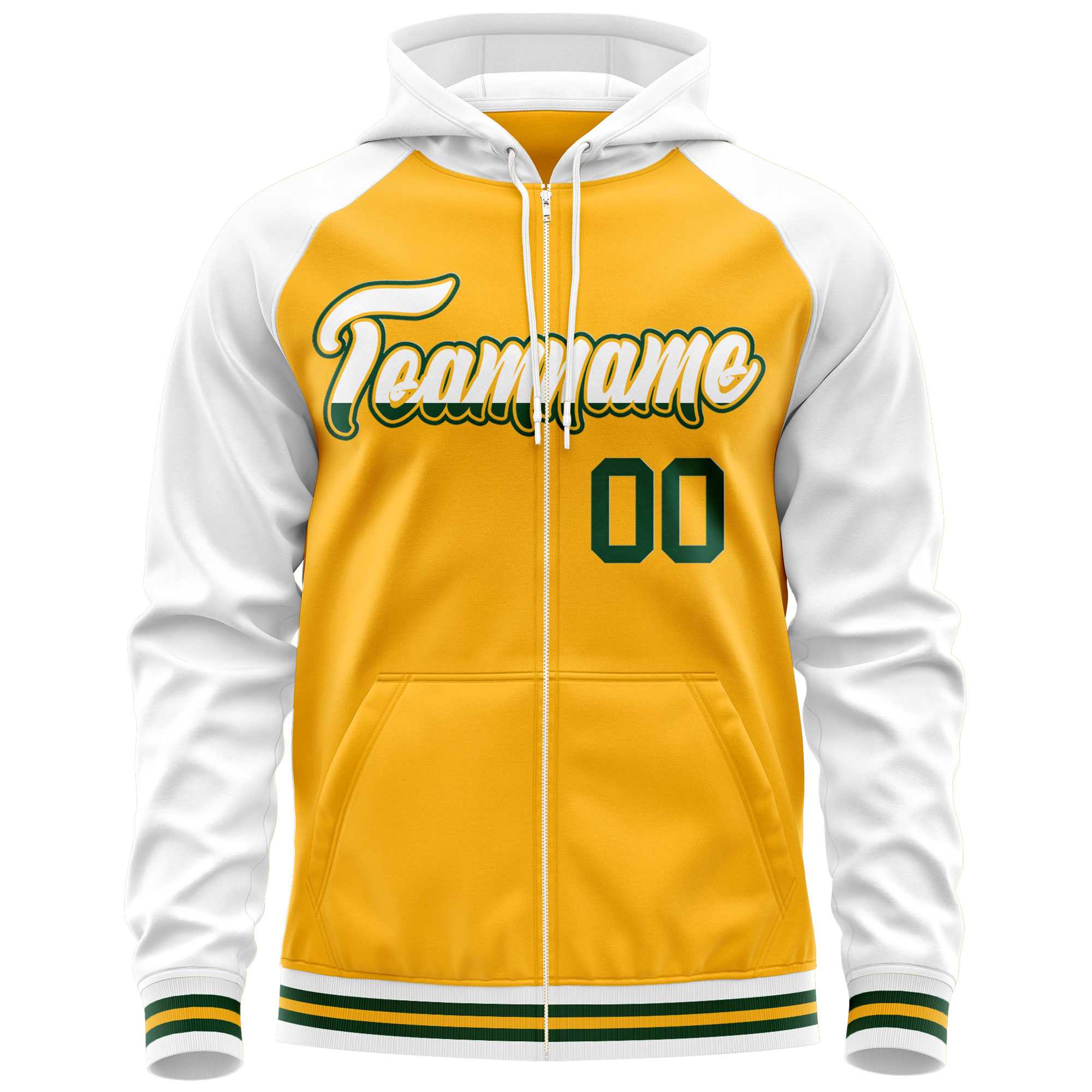 Custom Stitched Yellow White Raglan Sleeves Sports Full-Zip Sweatshirt Hoodie