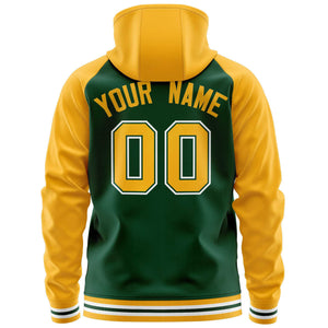 Custom Stitched Green Yellow Raglan Sleeves Sports Full-Zip Sweatshirt Hoodie