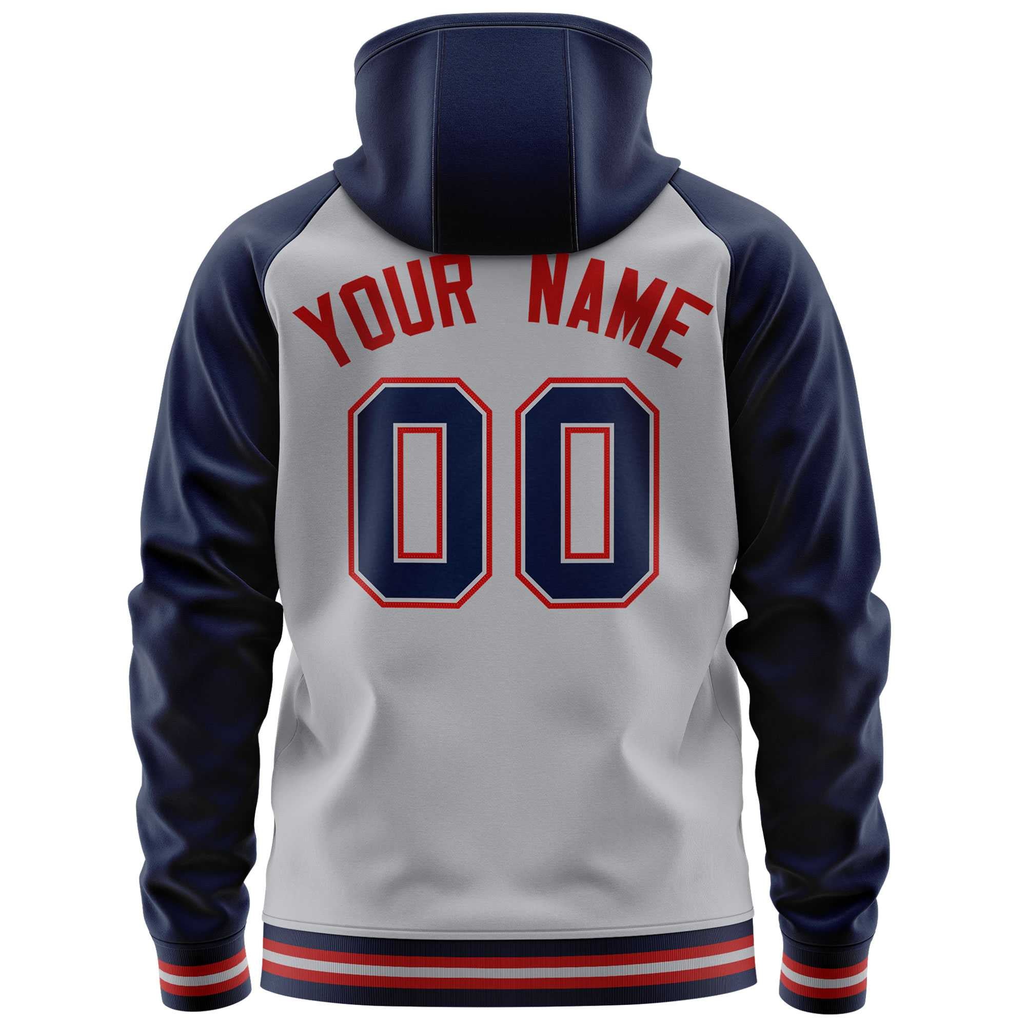 Custom Stitched Gray Navy Raglan Sleeves Sports Full-Zip Sweatshirt Hoodie