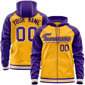 Custom Stitched Yellow Purple Raglan Sleeves Sports Full-Zip Sweatshirt Hoodie