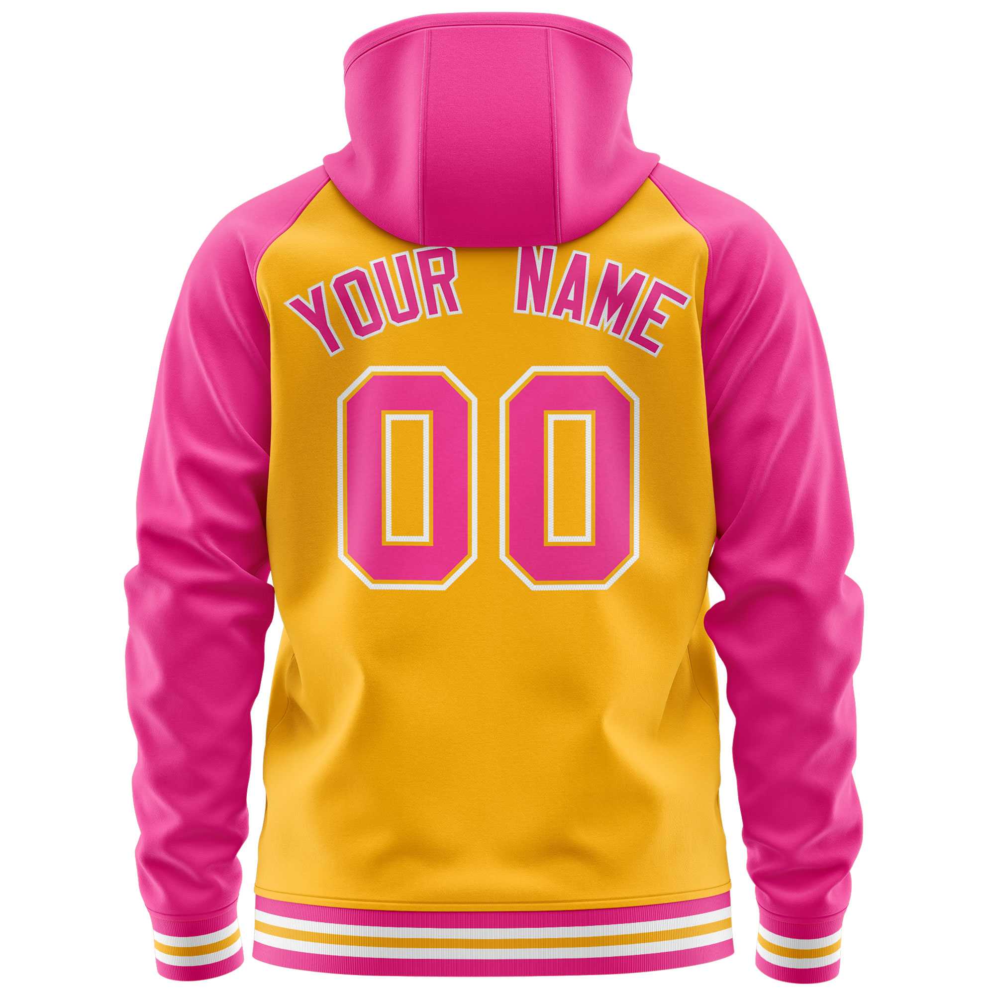 Custom Stitched Yellow Pink Raglan Sleeves Sports Full-Zip Sweatshirt Hoodie