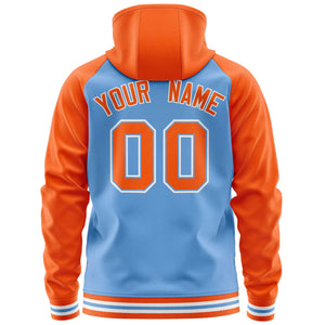 Custom Stitched Powder Blue Orange Raglan Sleeves Sports Full-Zip Sweatshirt Hoodie