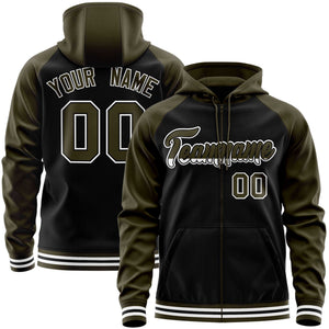 Custom Stitched Black Olive Raglan Sleeves Sports Full-Zip Sweatshirt Hoodie