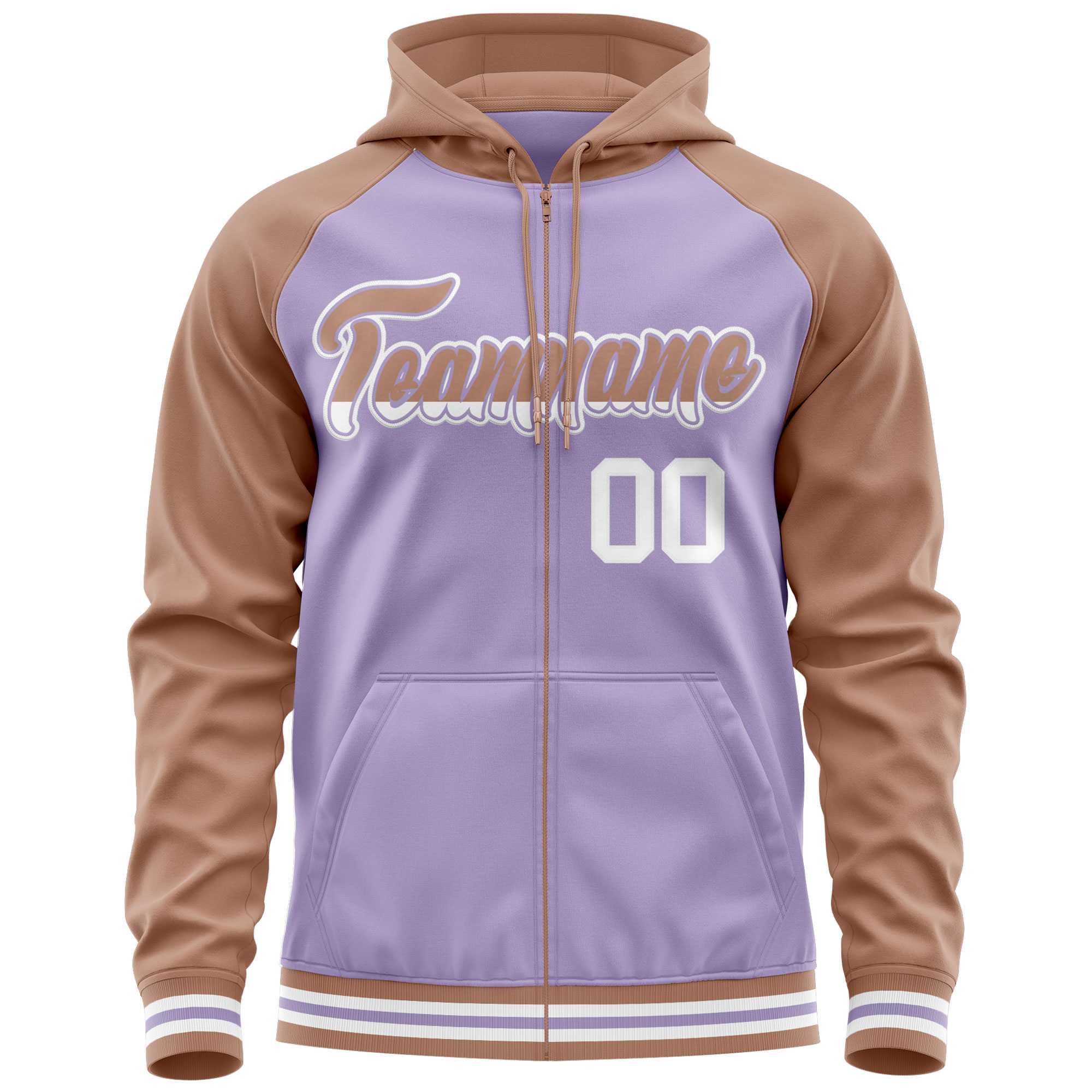 Custom Stitched Light Purple Brown Raglan Sleeves Sports Full-Zip Sweatshirt Hoodie