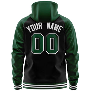 Custom Stitched Black Green Raglan Sleeves Sports Full-Zip Sweatshirt Hoodie