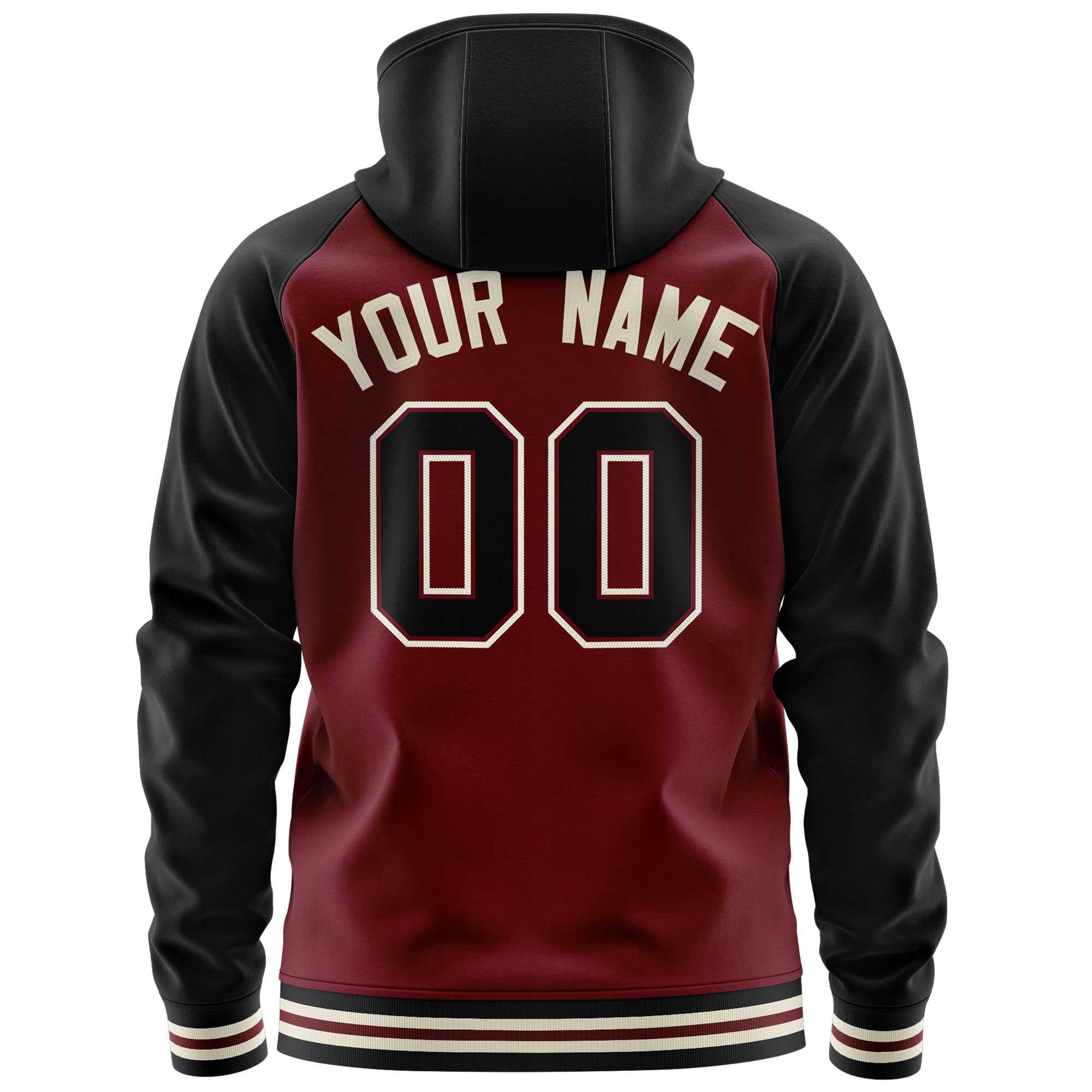 Custom Stitched Crimson Black Raglan Sleeves Sports Full-Zip Sweatshirt Hoodie