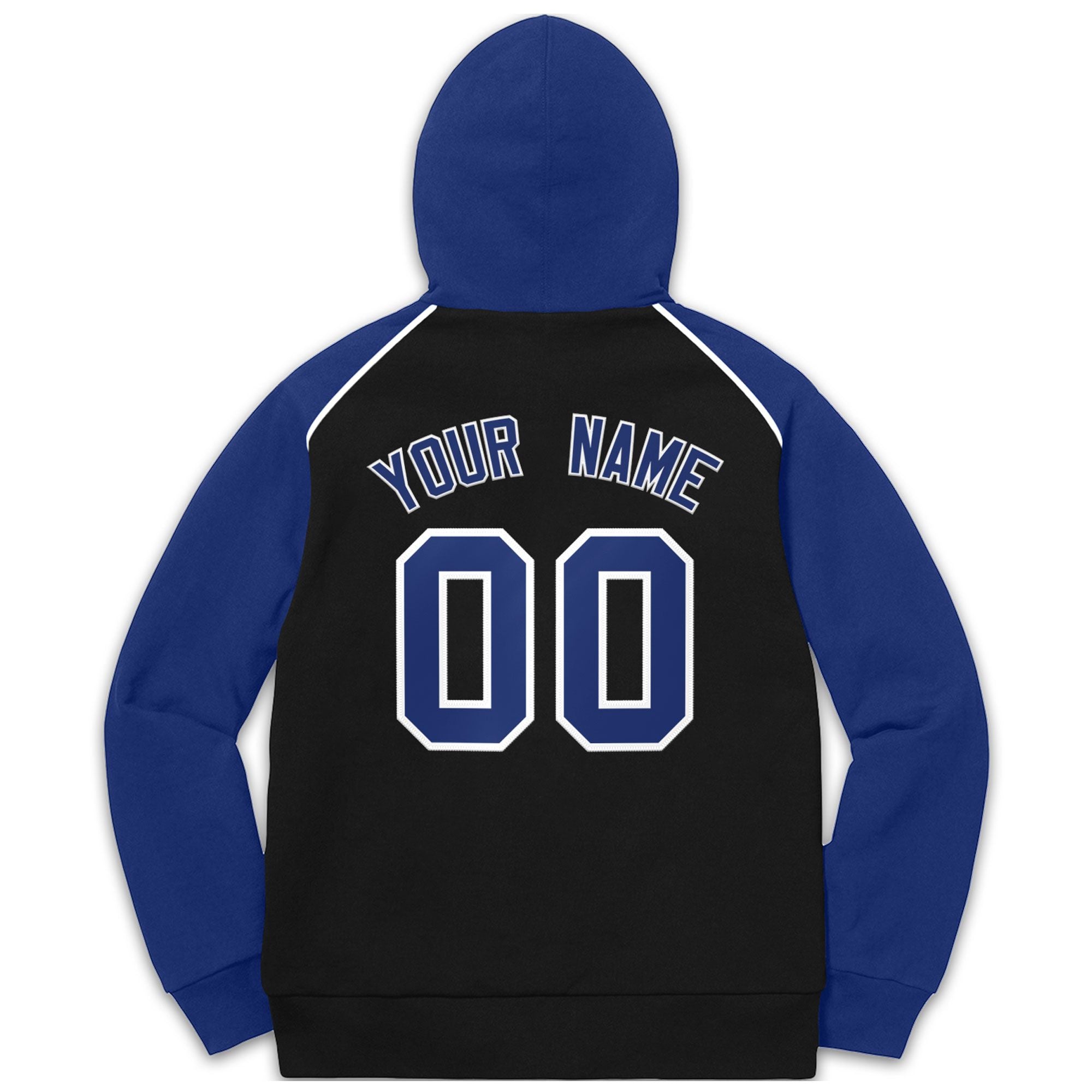 Custom Stitched Sportwear Black Royal-White Raglan Sleeves Pullover Hoodie