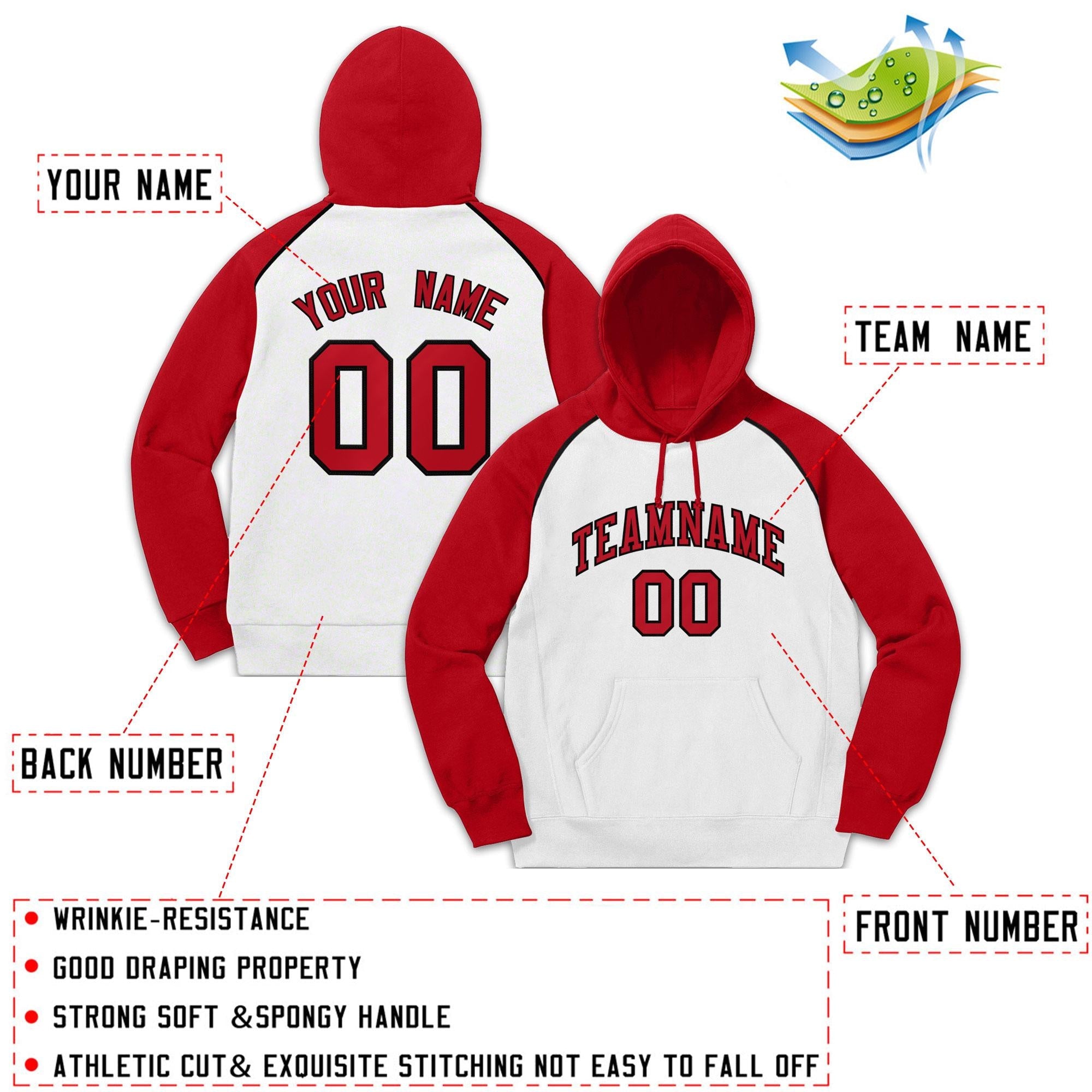 Custom Stitched Sportwear White Red-Black Raglan Sleeves Pullover Hoodie