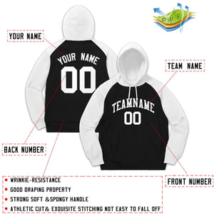 Custom Stitched Sportwear Black White Raglan Sleeves Pullover Hoodie