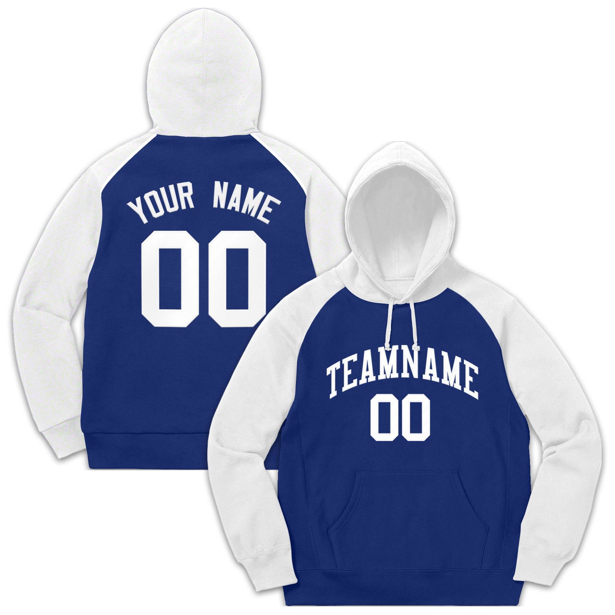 Custom Stitched Sportwear Royal White Raglan Sleeves Pullover Hoodie