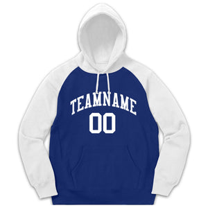 Custom Stitched Sportwear Royal White Raglan Sleeves Pullover Hoodie