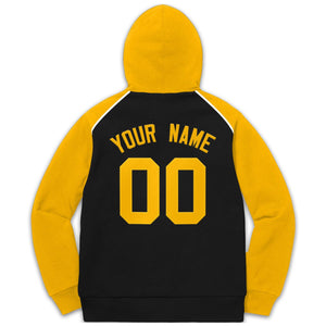 Custom Stitched Sportwear Black Gold Raglan Sleeves Pullover Hoodie