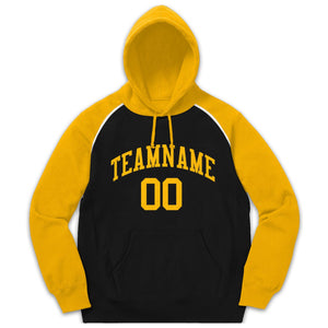 Custom Stitched Sportwear Black Gold Raglan Sleeves Pullover Hoodie