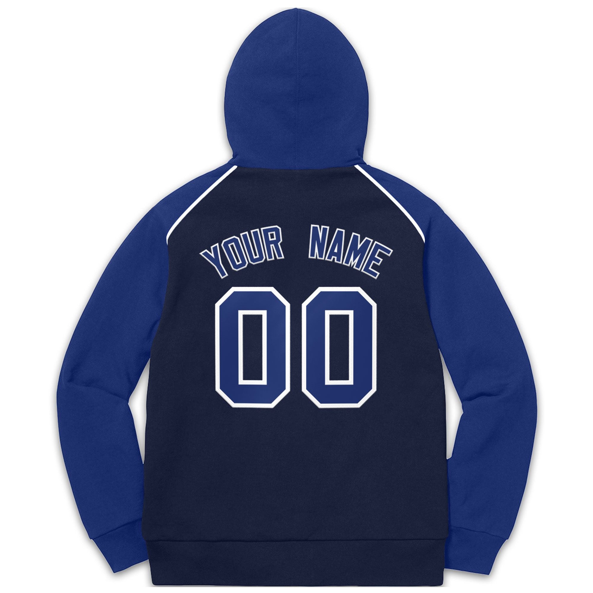 Custom Stitched Sportwear Navy Royal-White Raglan Sleeves Pullover Hoodie