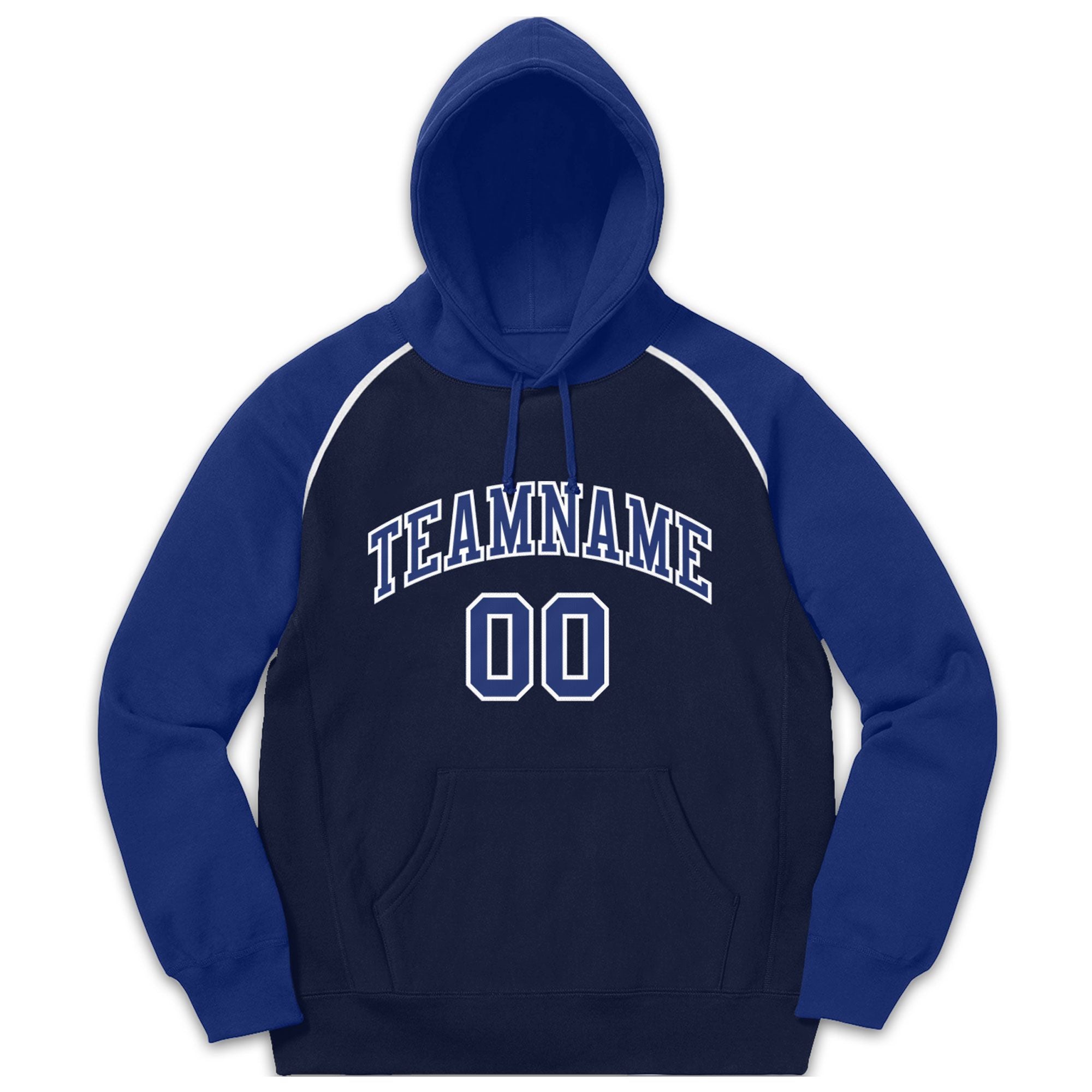 Custom Stitched Sportwear Navy Royal-White Raglan Sleeves Pullover Hoodie