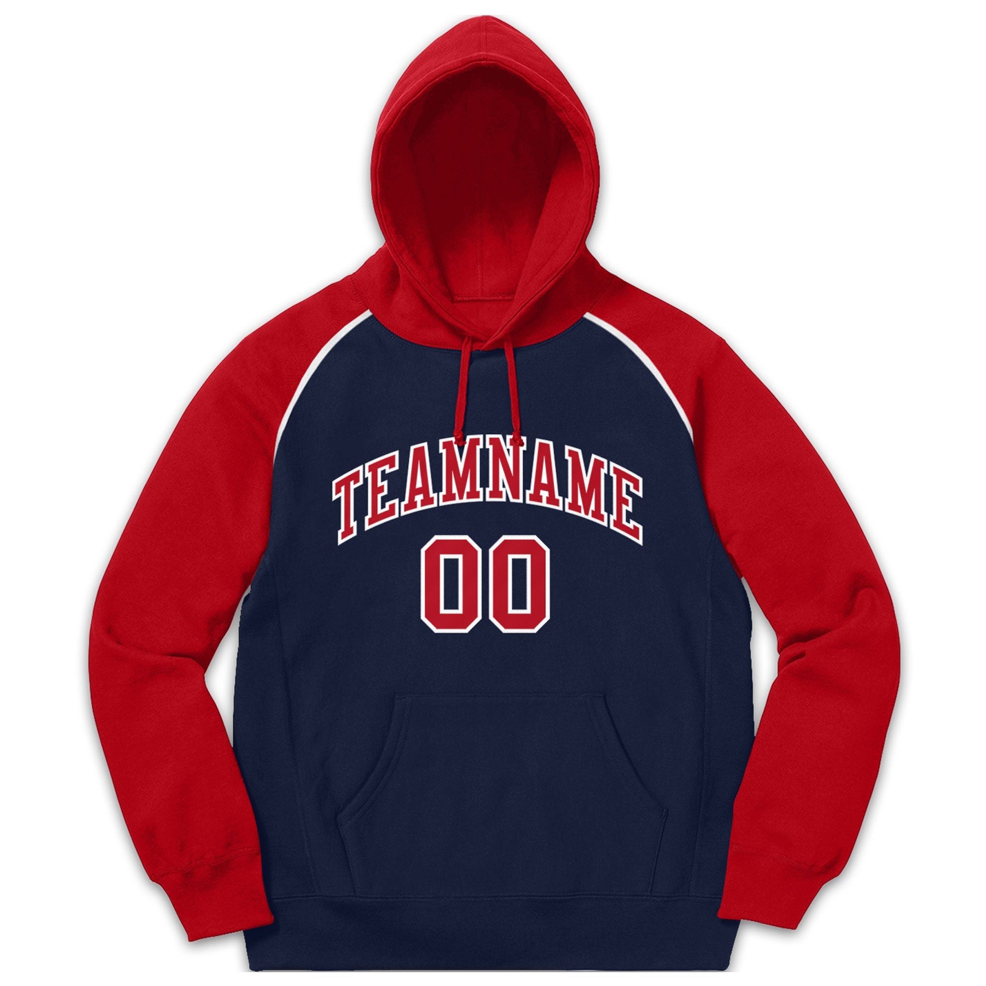 Custom Stitched Sportwear Navy Red-White Raglan Sleeves Pullover Hoodie