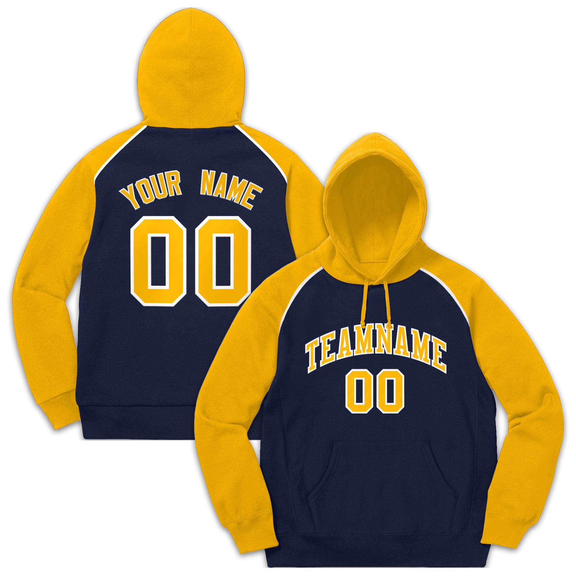 Custom Stitched Sportwear Navy Gold-White Raglan Sleeves Pullover Hoodie