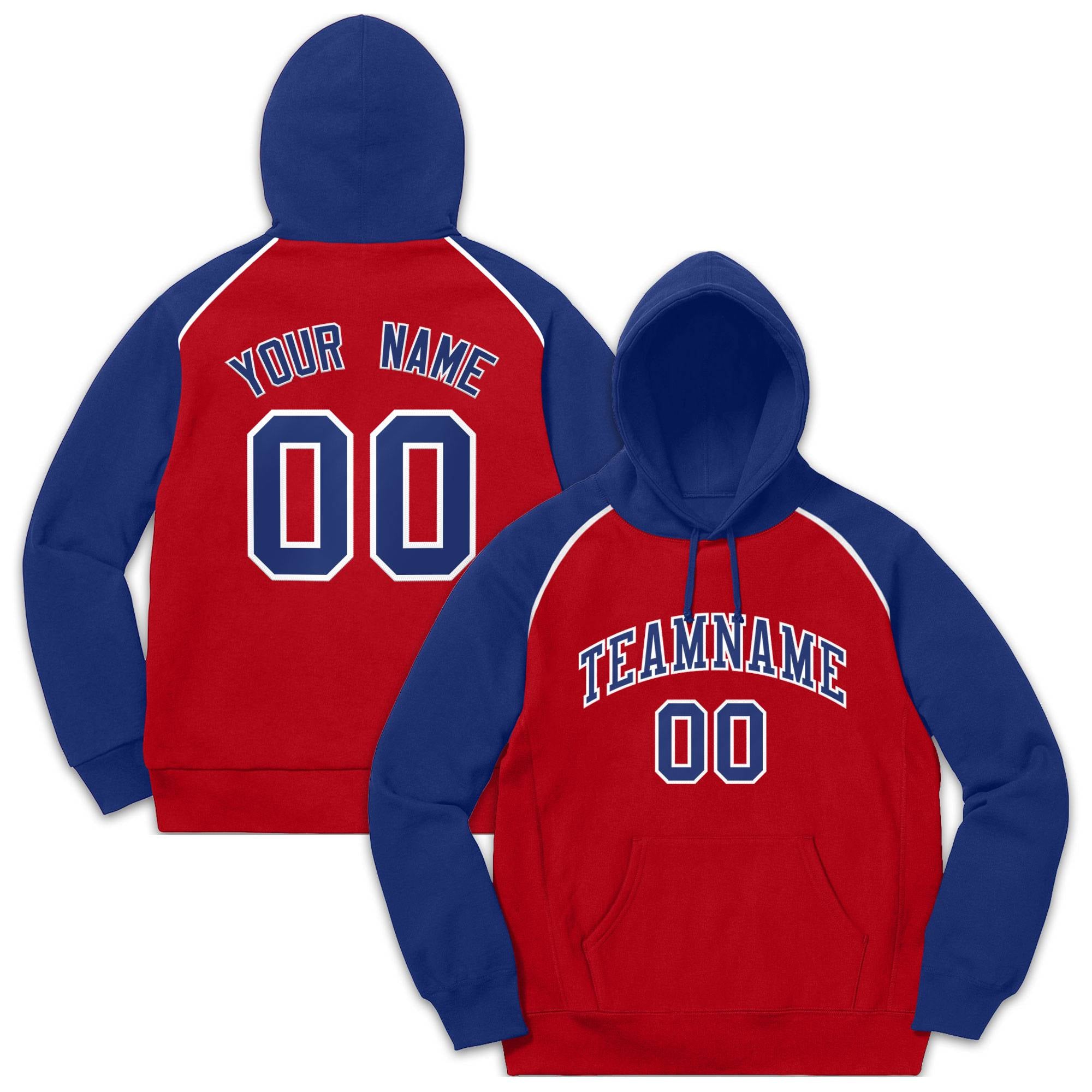 Custom Stitched Sportwear Red Royal-White Raglan Sleeves Pullover Hoodie