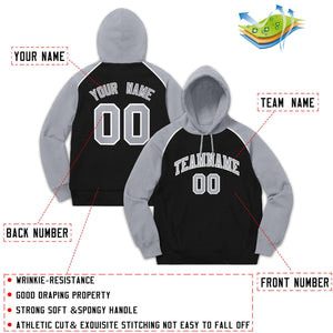 Custom Stitched Sportwear Black Gray-White Raglan Sleeves Pullover Hoodie