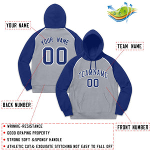 Custom Stitched Sportwear Gray Royal-White Raglan Sleeves Pullover Hoodie