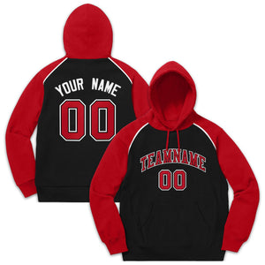 Custom Stitched Sportwear Black Red-White Raglan Sleeves Pullover Hoodie