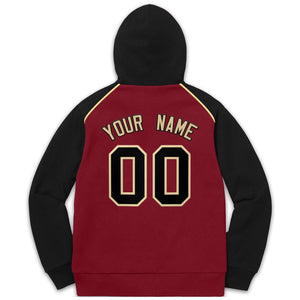 Custom Stitched Sportwear Crimson Black-Khaki Raglan Sleeves Pullover Hoodie