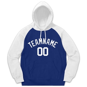 Custom Stitched Sportwear Royal White Raglan Sleeves Pullover Hoodie