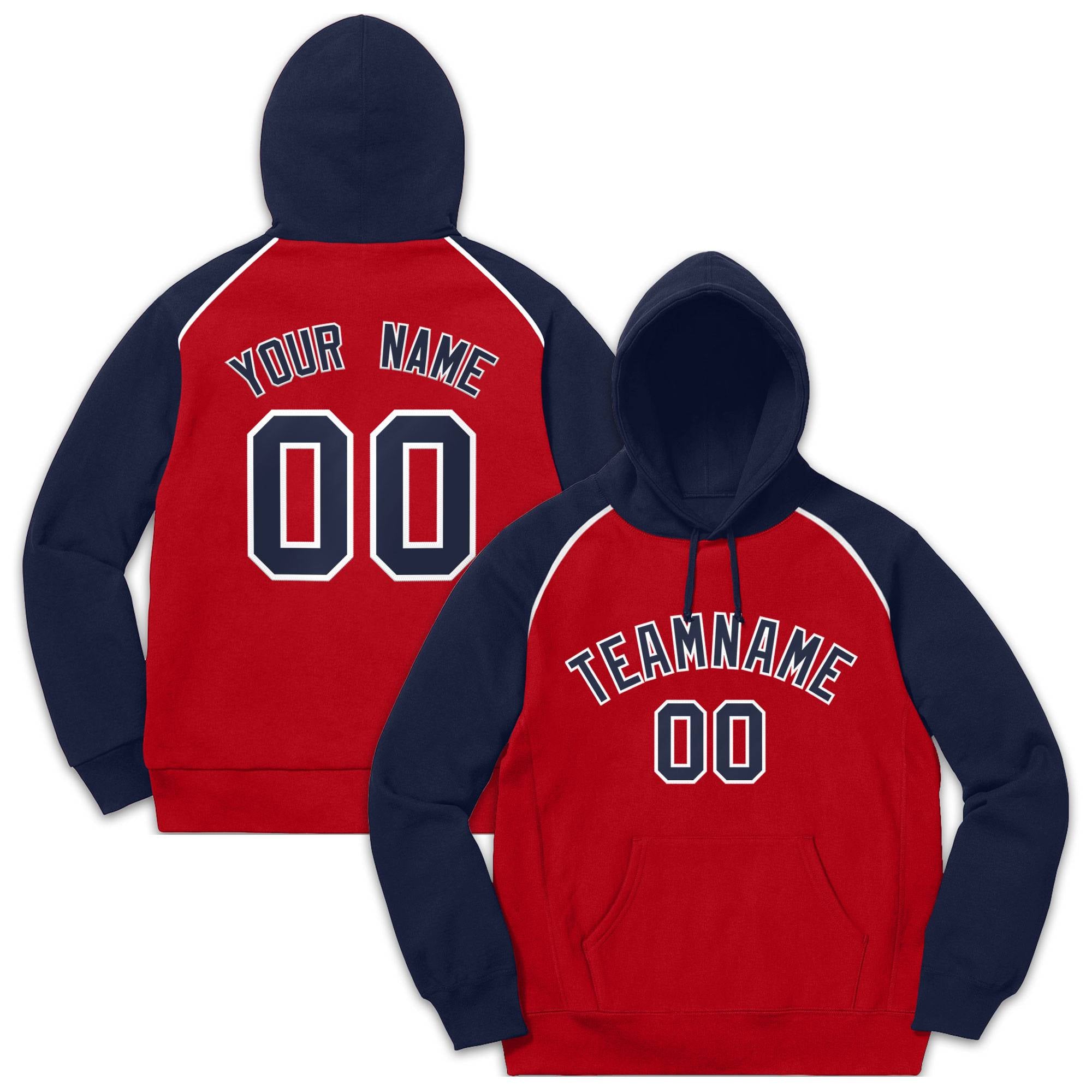 Custom Stitched Sportwear Red Navy-White Raglan Sleeves Pullover Hoodie