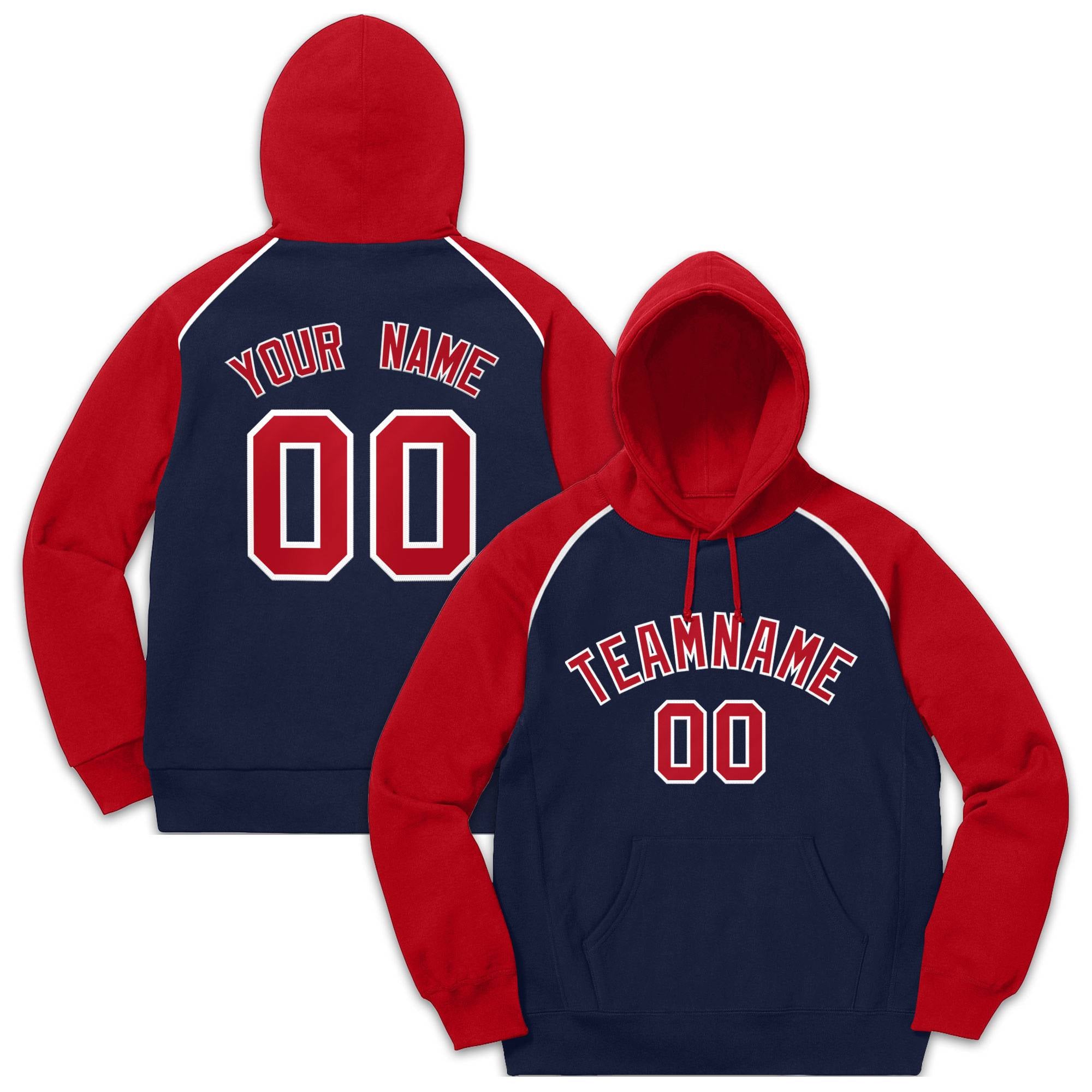 Custom Stitched Sportwear Navy Red-White Raglan Sleeves Pullover Hoodie