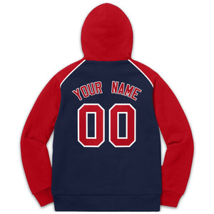 Custom Stitched Sportwear Navy Red-White Raglan Sleeves Pullover Hoodie