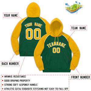 Custom Stitched Sportwear Green Gold-White Raglan Sleeves Pullover Hoodie