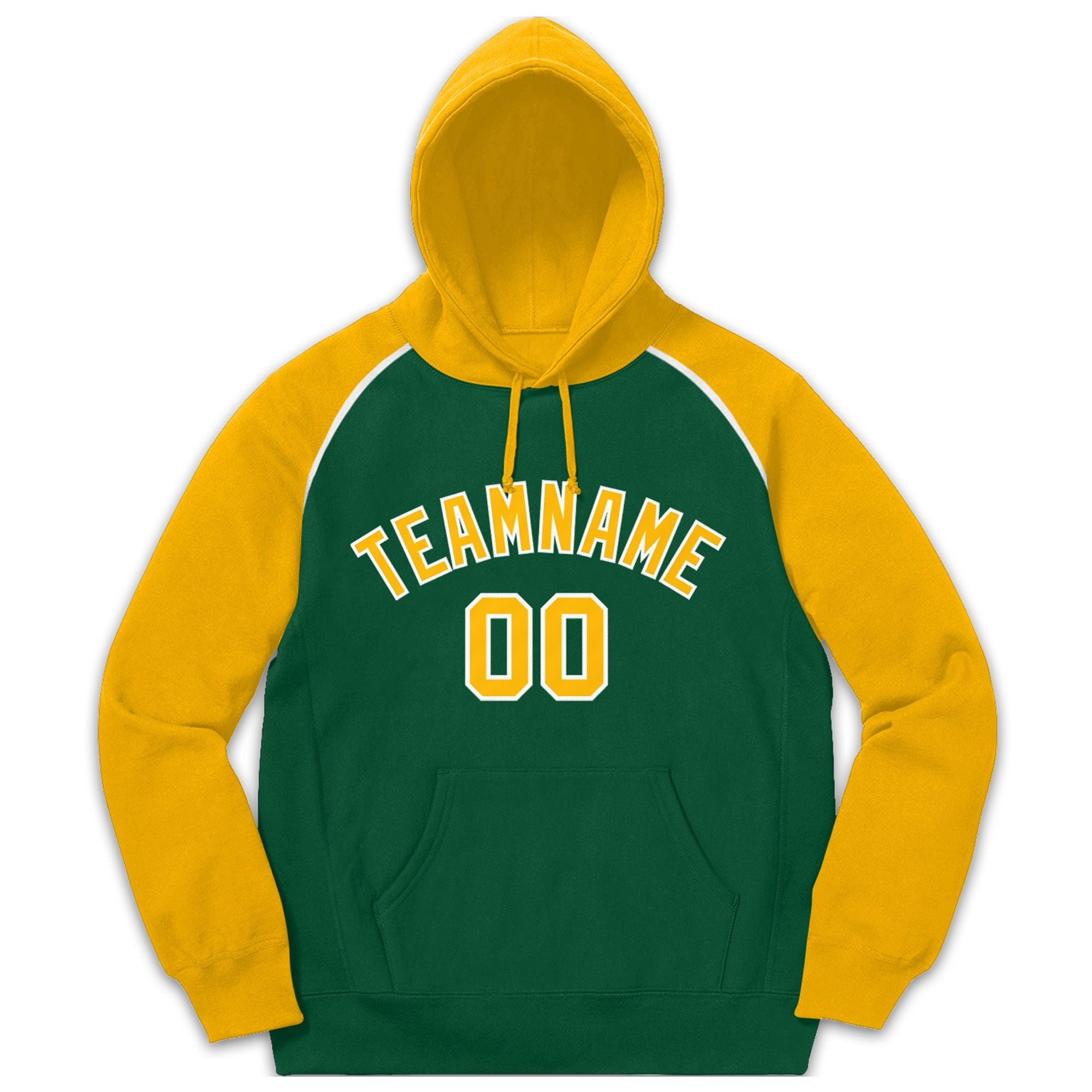 Custom Stitched Sportwear Green Gold-White Raglan Sleeves Pullover Hoodie