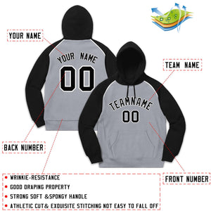 Custom Stitched Sportwear Gray Black-White Raglan Sleeves Pullover Hoodie