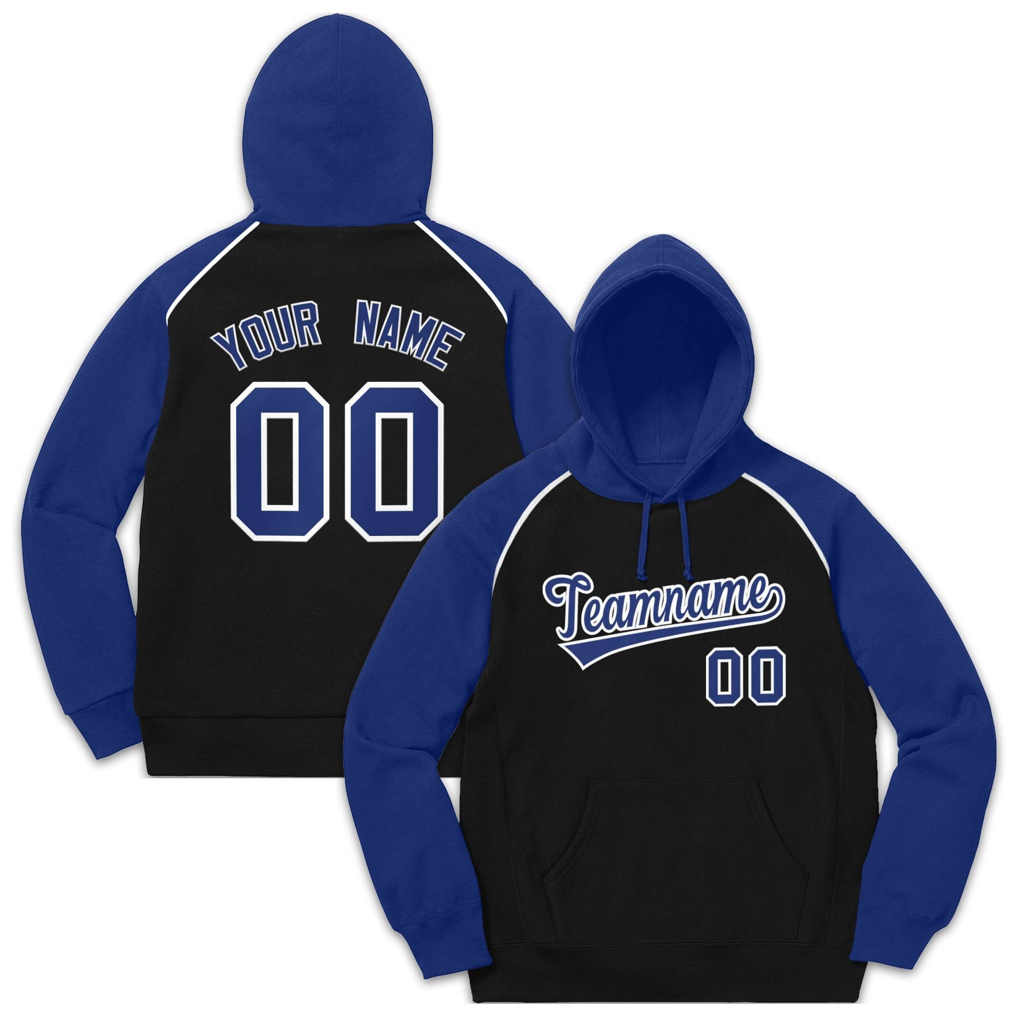 Custom Stitched Sportwear Black Royal-White Raglan Sleeves Pullover Hoodie