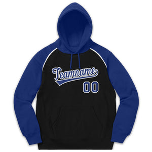 Custom Stitched Sportwear Black Royal-White Raglan Sleeves Pullover Hoodie