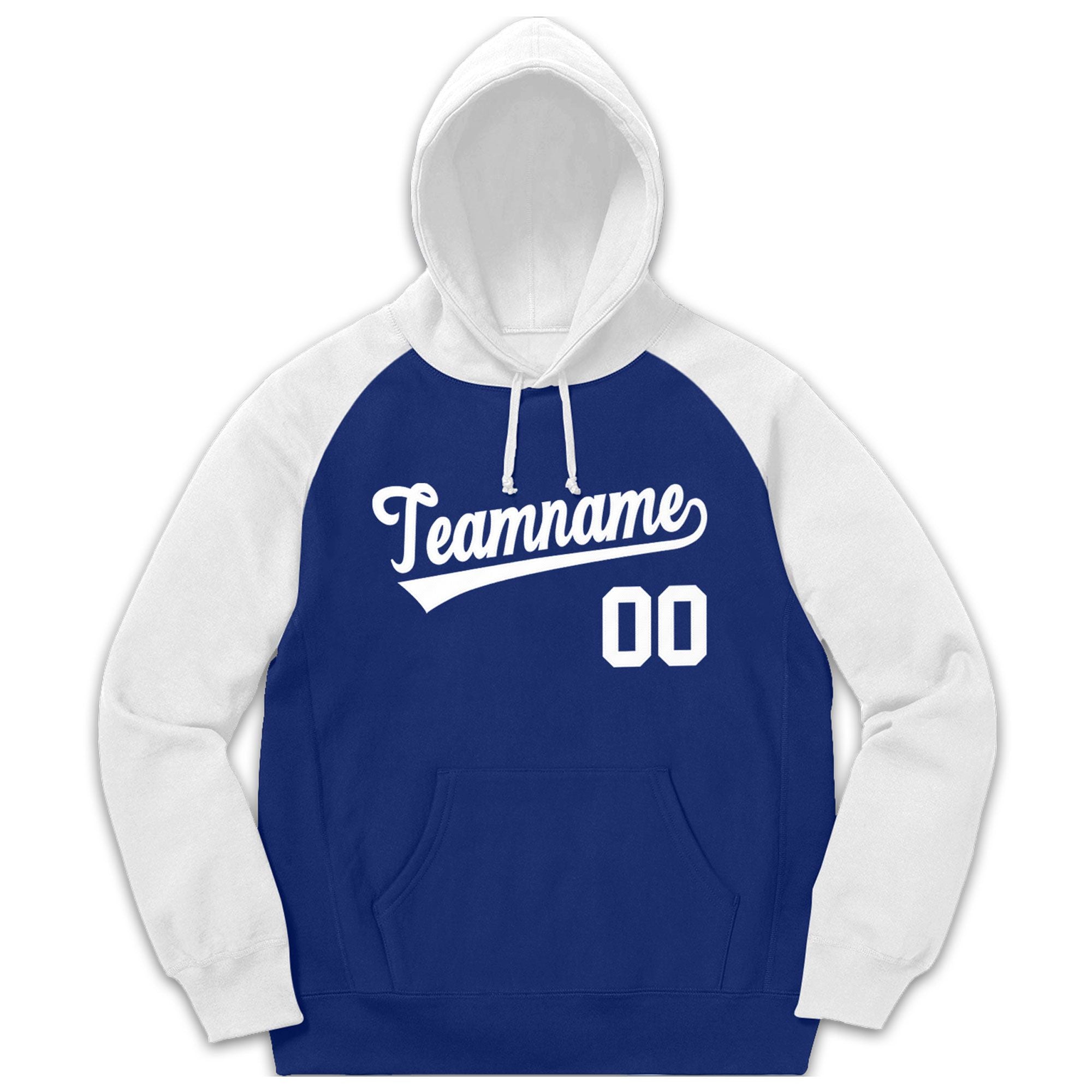 Custom Stitched Sportwear Royal White Raglan Sleeves Pullover Hoodie