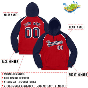 Custom Stitched Sportwear Red Navy-White Raglan Sleeves Pullover Hoodie