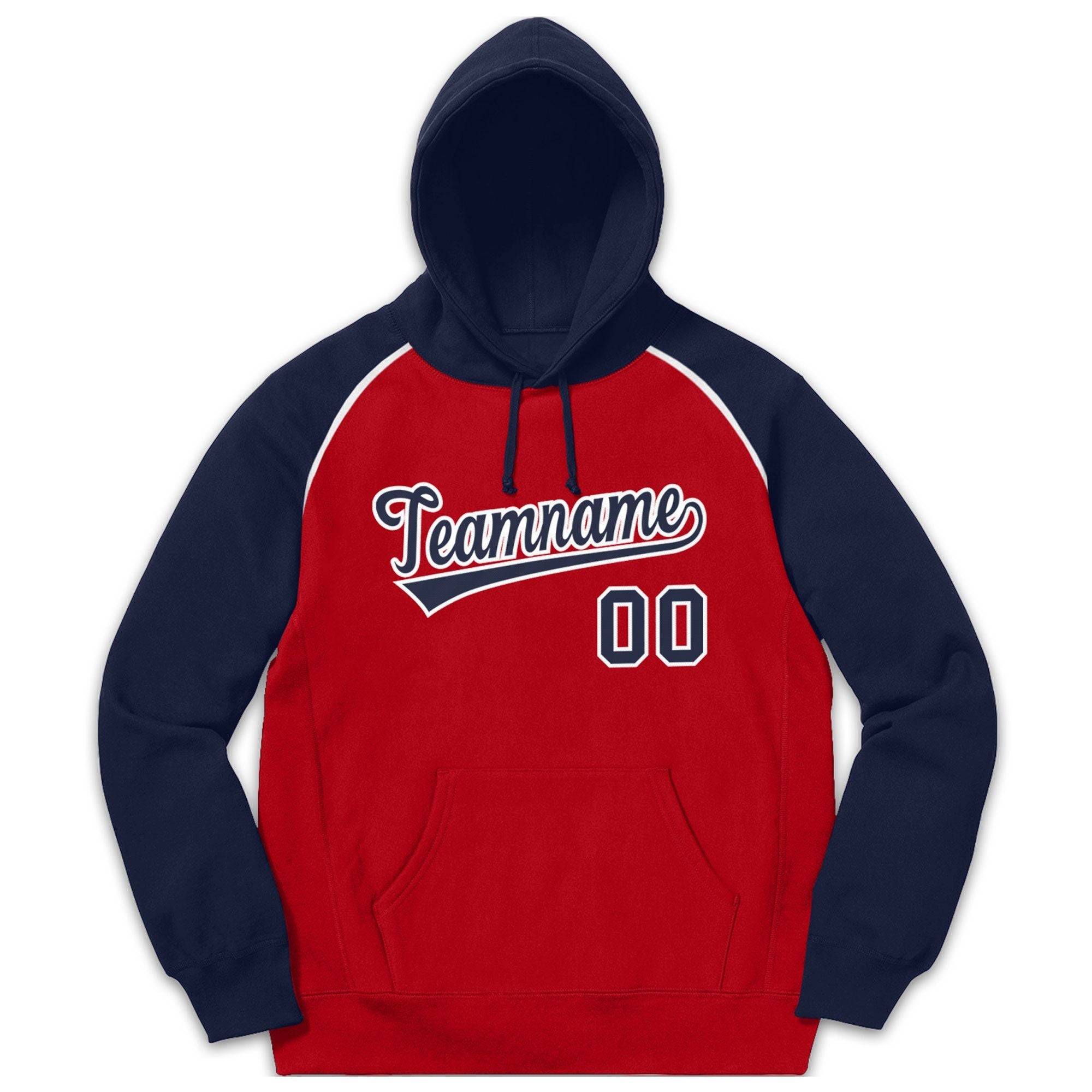 Custom Stitched Sportwear Red Navy-White Raglan Sleeves Pullover Hoodie