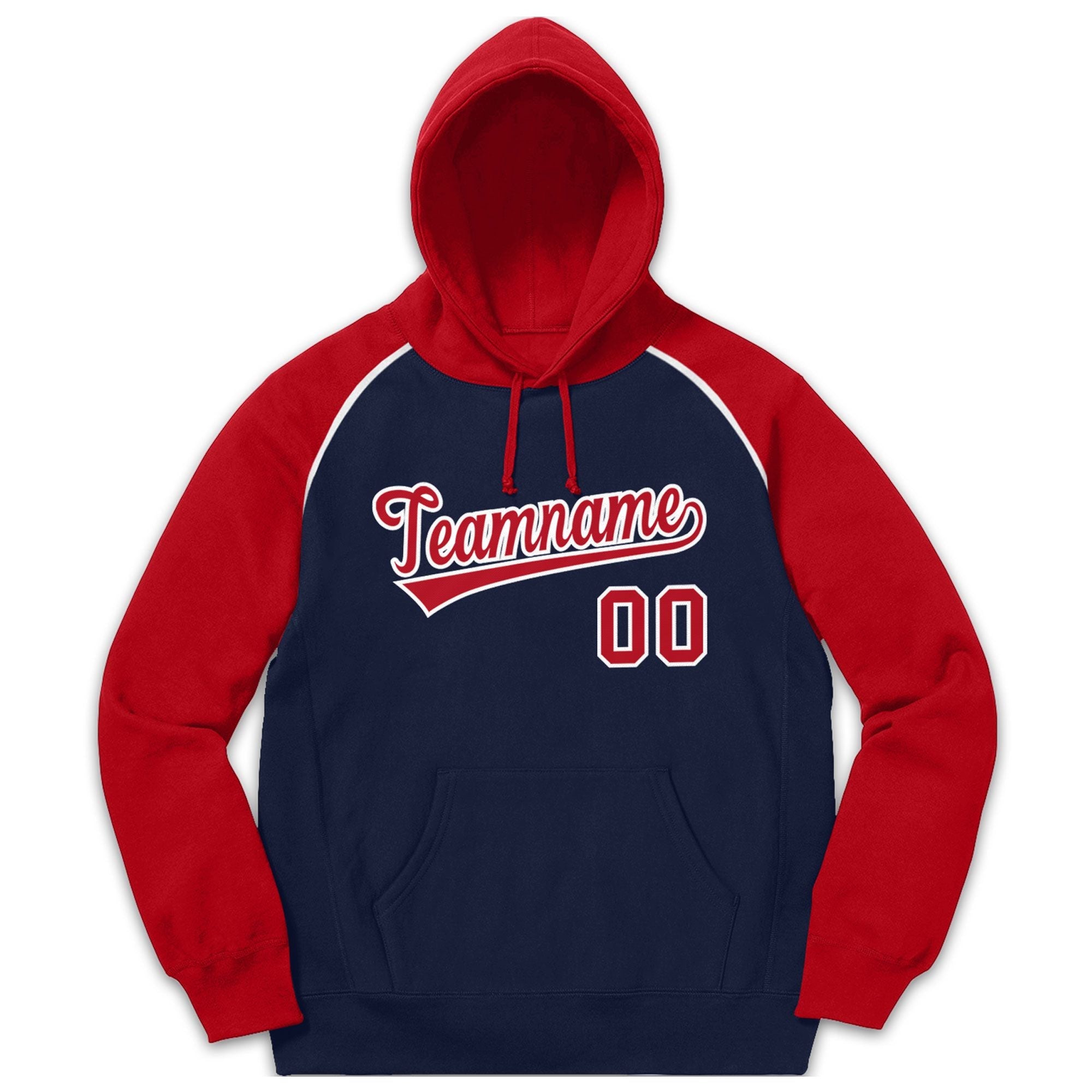 Custom Stitched Sportwear Navy Red-White Raglan Sleeves Pullover Hoodie