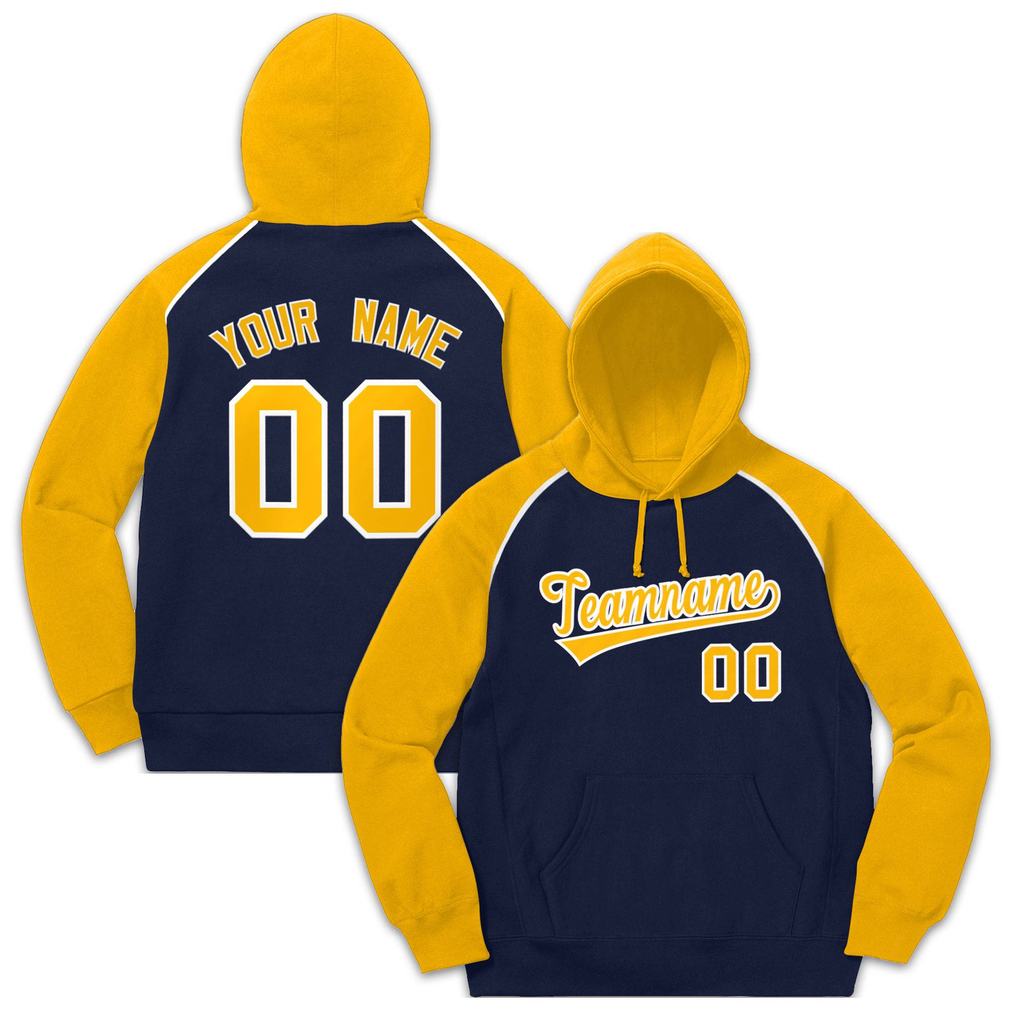 Custom Stitched Sportwear Navy Gold-White Raglan Sleeves Pullover Hoodie