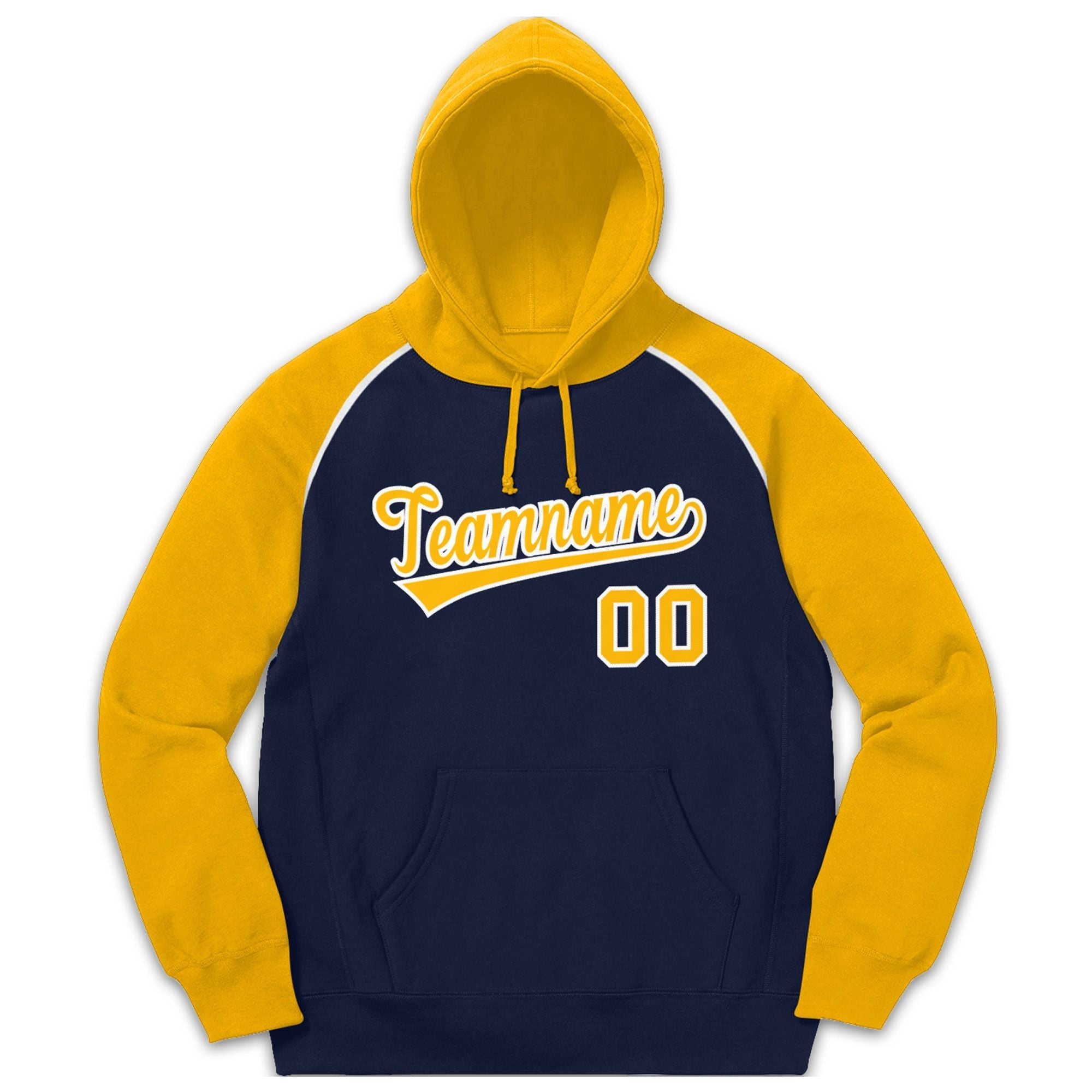 Custom Stitched Sportwear Navy Gold-White Raglan Sleeves Pullover Hoodie