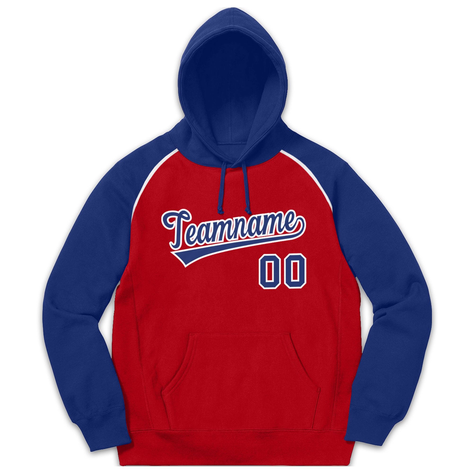 Custom Stitched Sportwear Red Royal-White Raglan Sleeves Pullover Hoodie