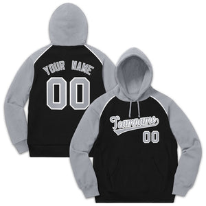 Custom Stitched Sportwear Black Gray-White Raglan Sleeves Pullover Hoodie