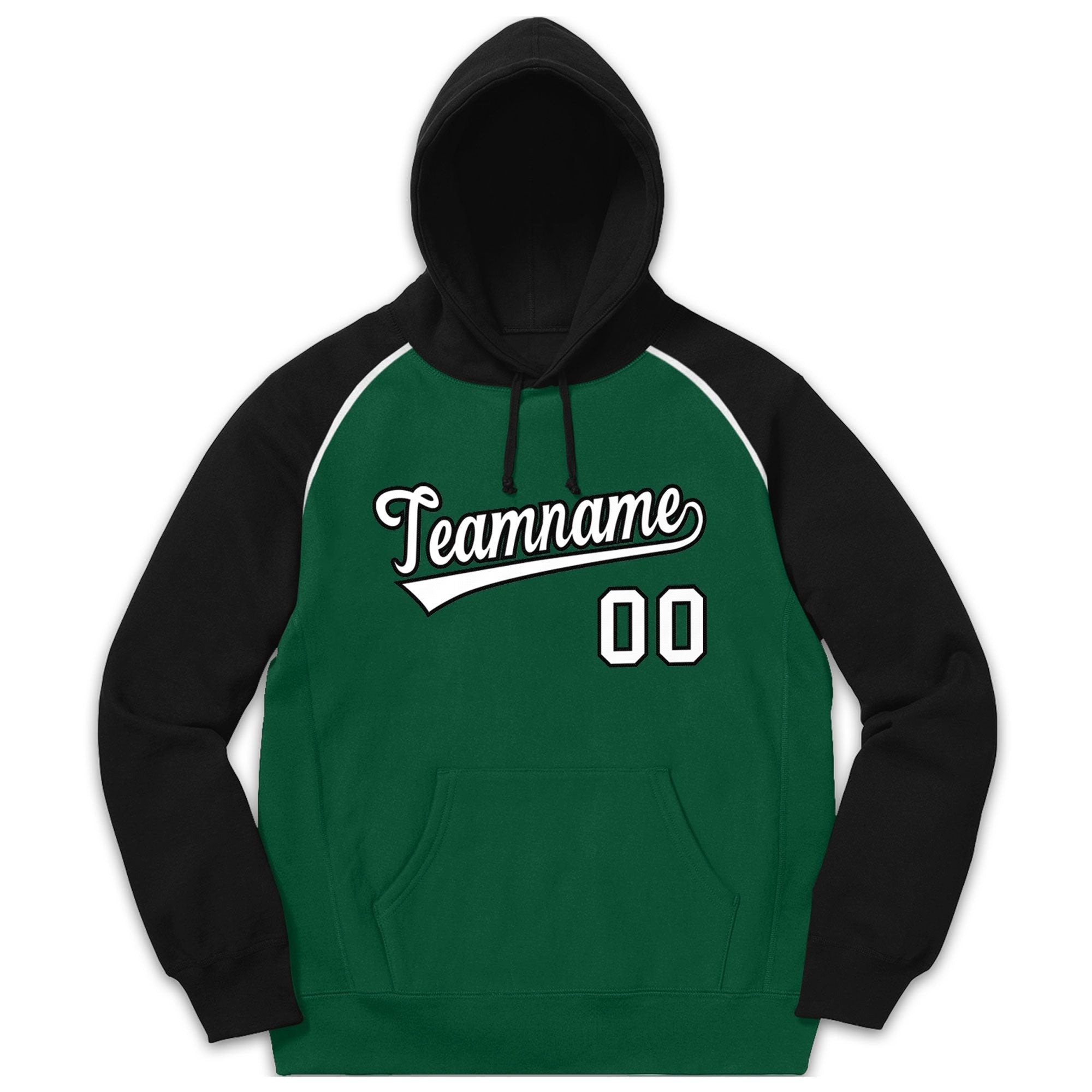 Custom Stitched Sportwear Green White-Black Raglan Sleeves Pullover Hoodie