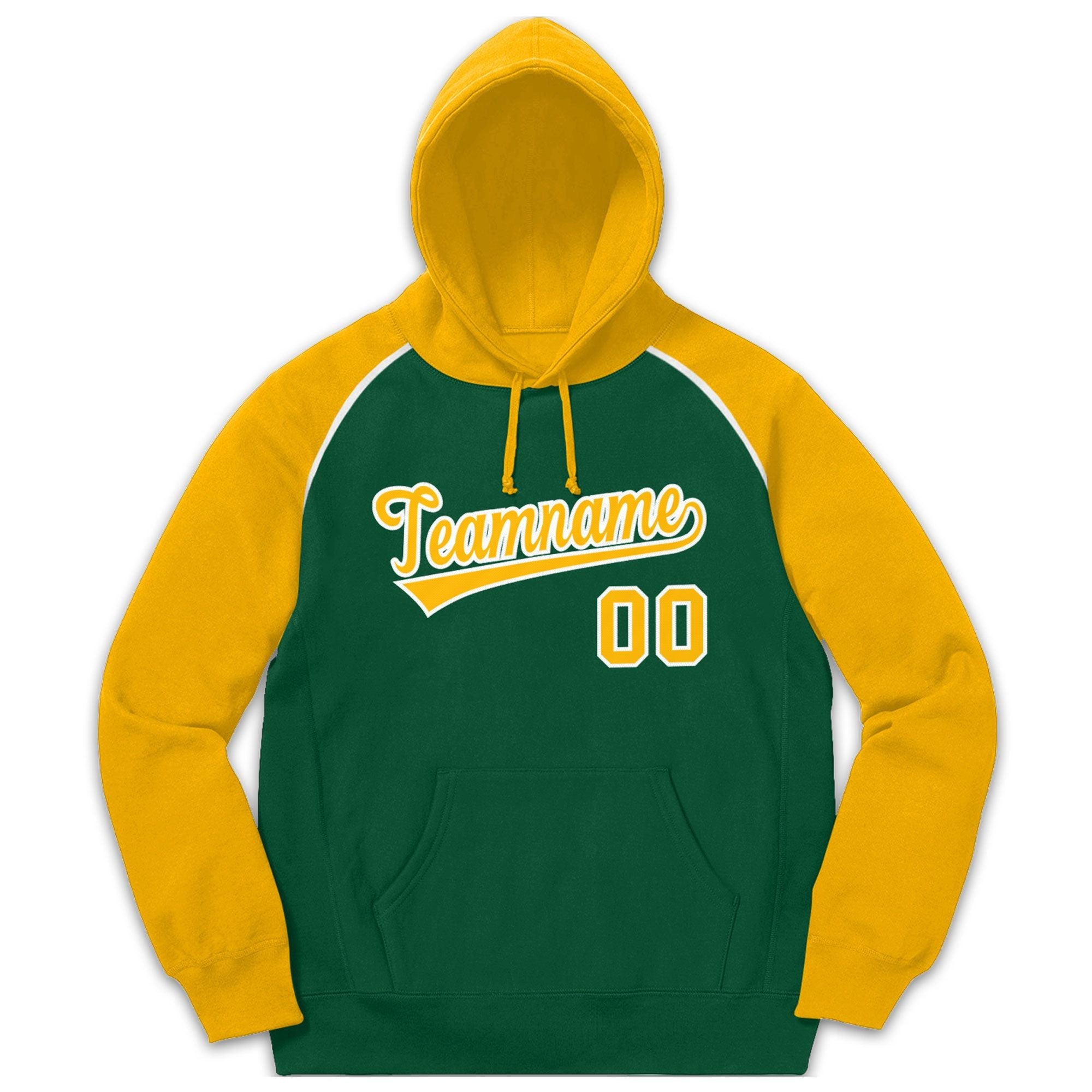 Custom Stitched Sportwear Green Gold-White Raglan Sleeves Pullover Hoodie