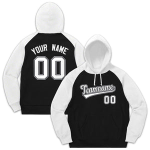 Custom Stitched Sportwear Black White-Gray Raglan Sleeves Pullover Hoodie