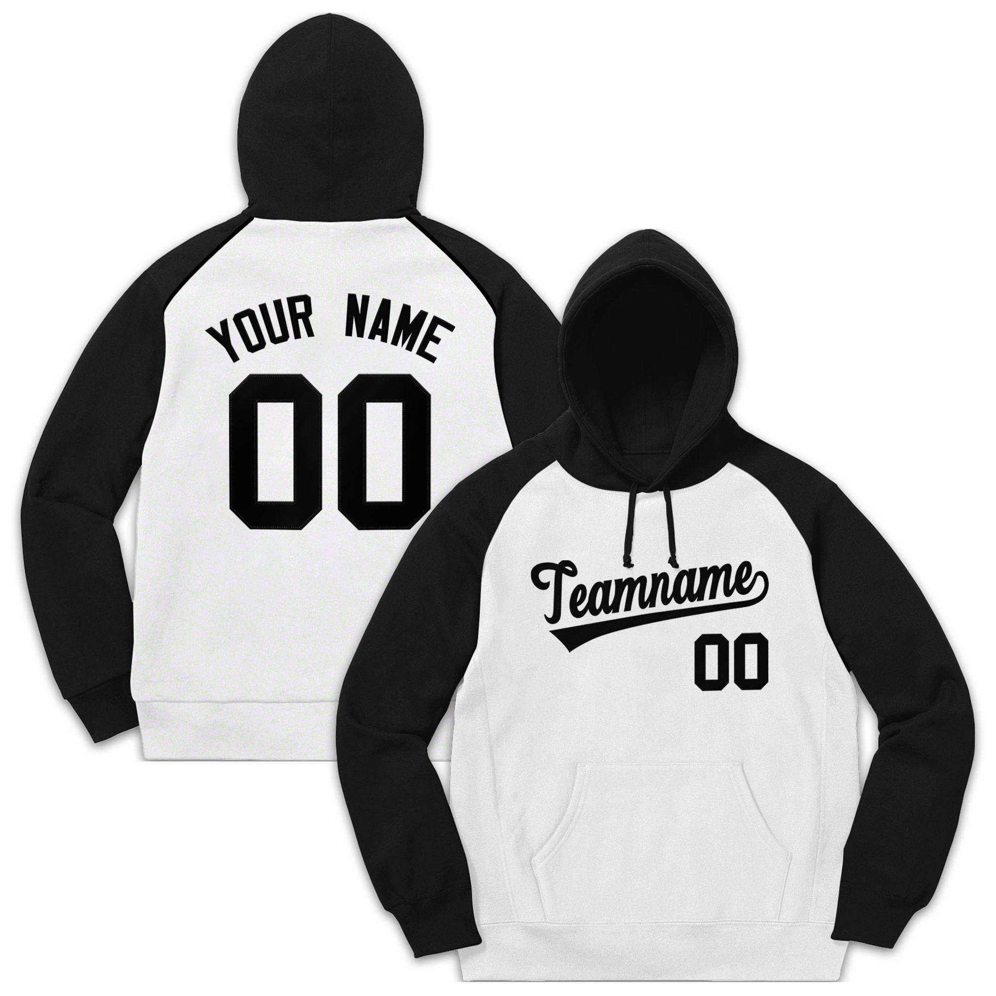 Custom Stitched Sportwear White Black Raglan Sleeves Pullover Hoodie