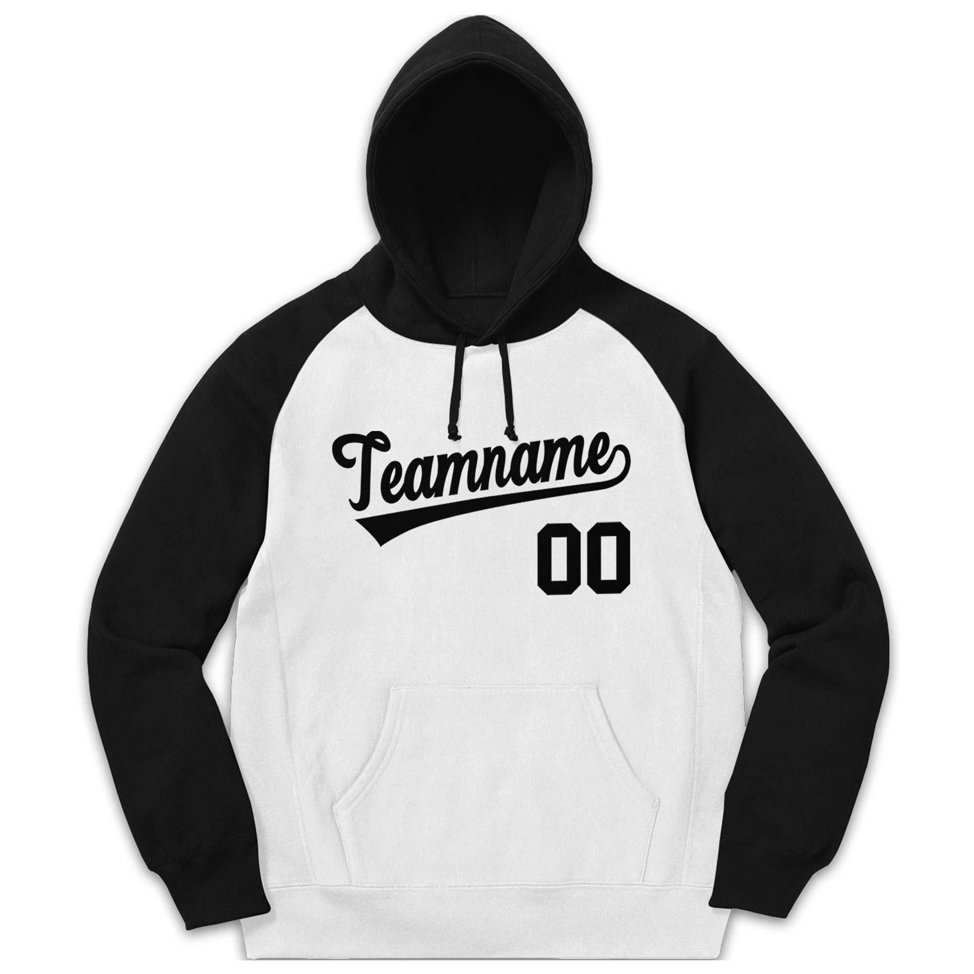 Custom Stitched Sportwear White Black Raglan Sleeves Pullover Hoodie