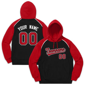 Custom Stitched Sportwear Black Red-White Raglan Sleeves Pullover Hoodie