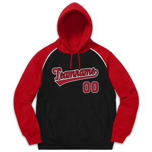 Custom Stitched Sportwear Black Red-White Raglan Sleeves Pullover Hoodie